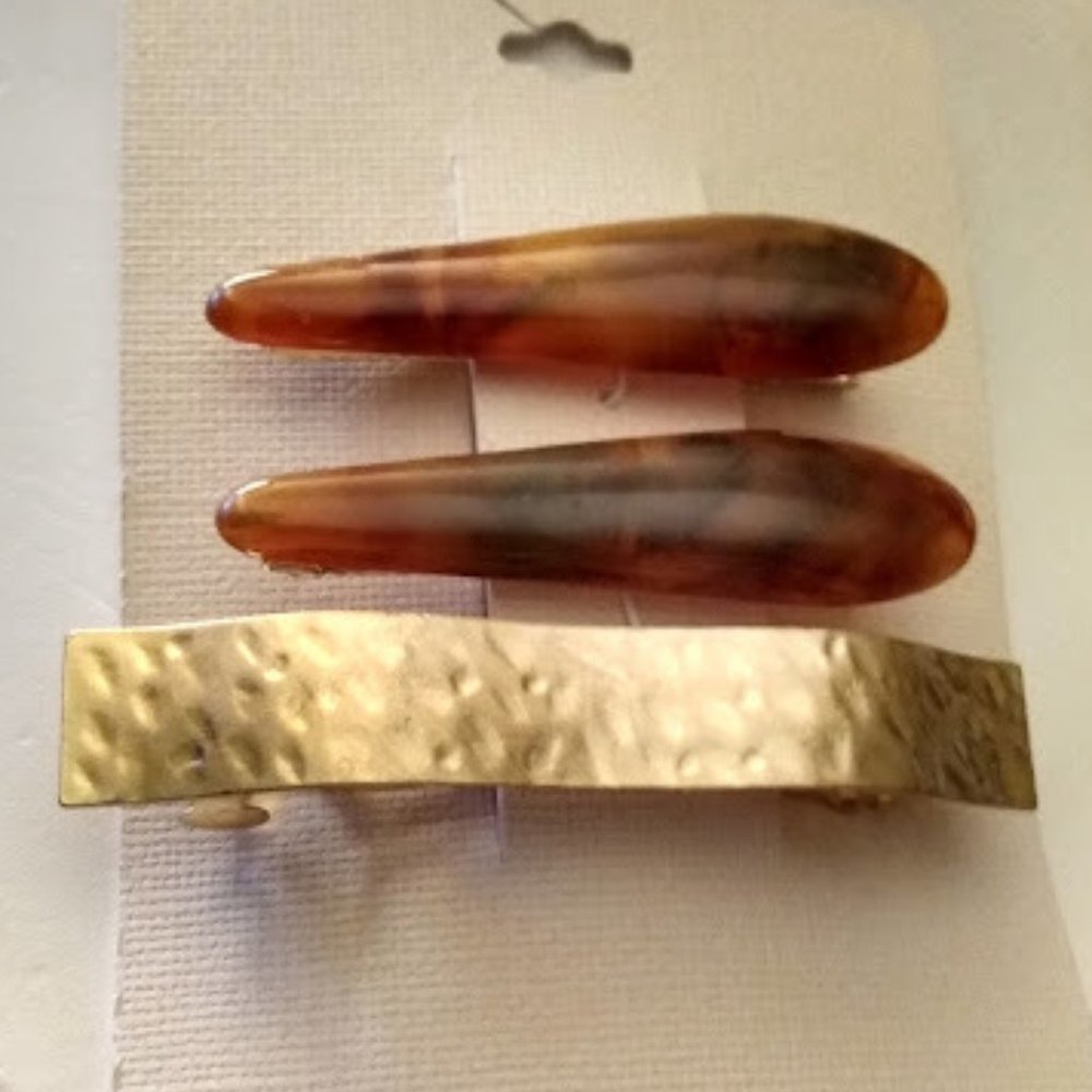KOHL'S 3pc SET Gold Hammered Textured Barrette + Tortoise Hair Clips**NEW!